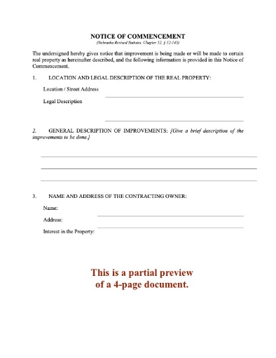 Nebraska Notice of Commencement