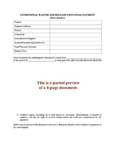 New Jersey Conditional Lien Waiver and Release on Final Payment