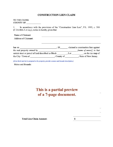 New Jersey Construction Lien Claim