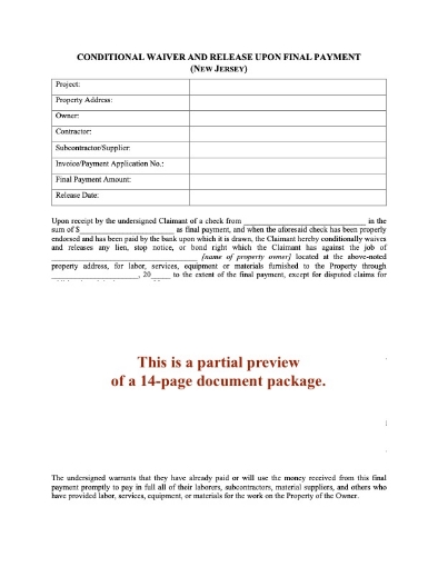 New Jersey Lien Waiver and Release Forms