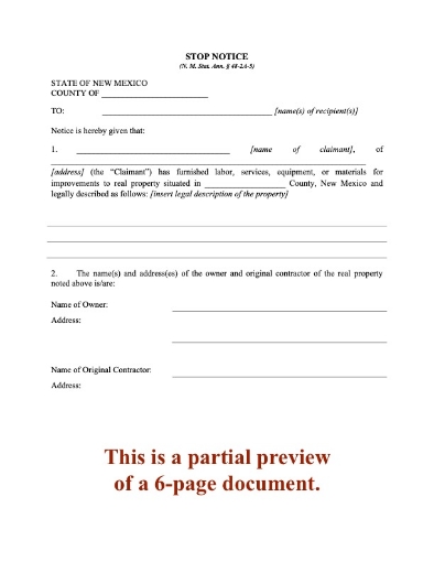New Mexico Stop Notice Form