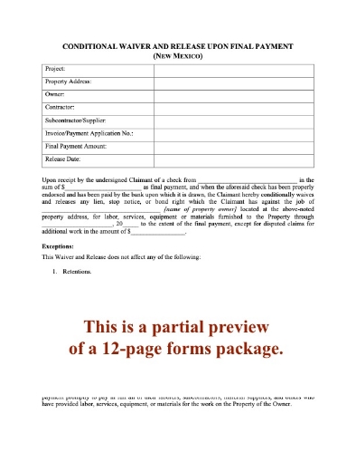 New Mexico Lien Waiver and Release Forms Package
