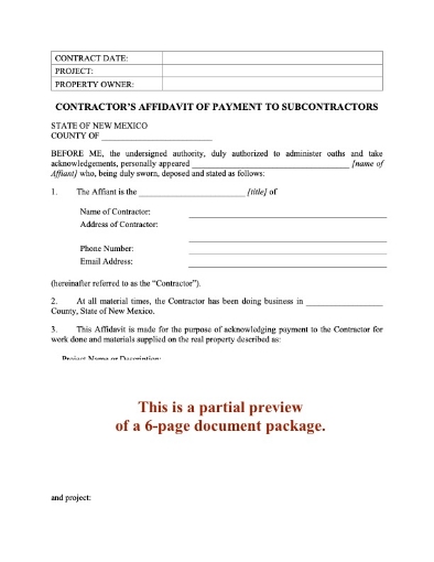 New Mexico Contractor Affidavit of Payment Forms