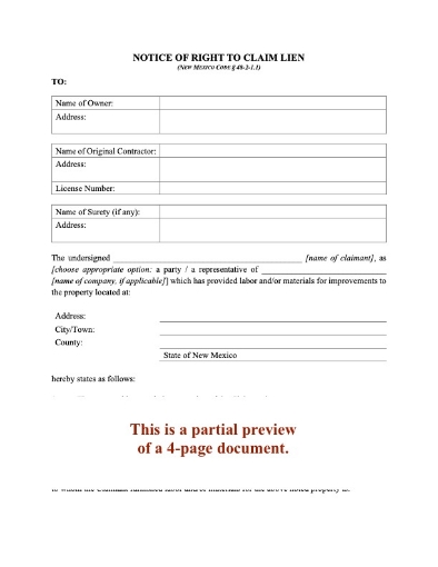 New Mexico Notice of Right to Claim Lien