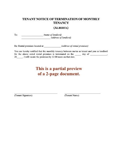 Alberta Notice of Termination by monthly tenant