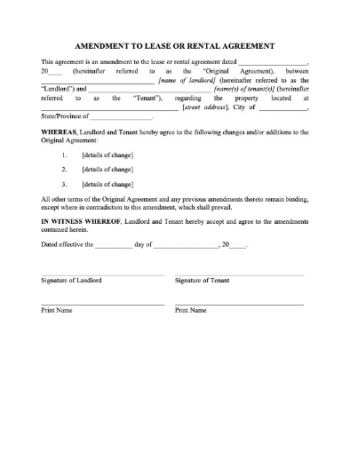 Amendment to Lease or Rental Agreement