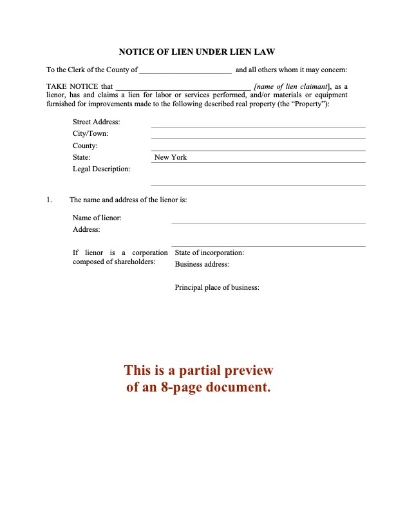 New York Notice of Lien