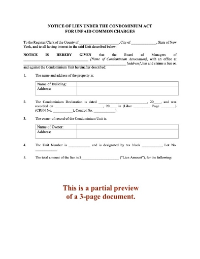 New York Notice of Lien on Condominium Unit