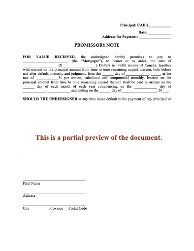 Canada Promissory Note with Monthly Payments, Compound Interest
