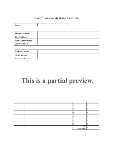 Daily Time and Materials Record