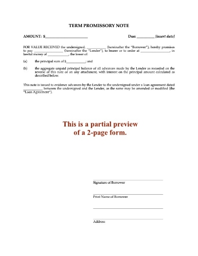 Grid Promissory Note for multiple loan advances
