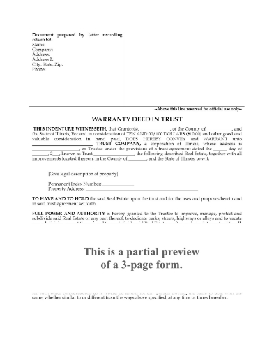 Illinois Warranty Deed in Trust