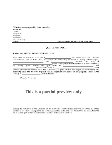 Indiana Quitclaim Deed for Joint Ownership