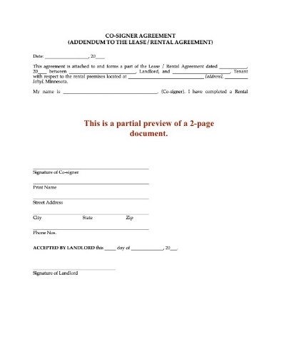 Minnesota Lease Co-Signer Agreement