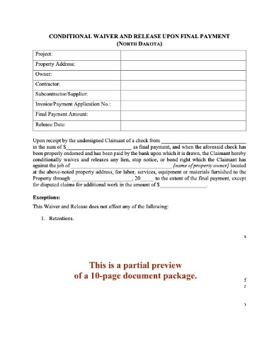 North Dakota Lien Waiver and Release Forms Package