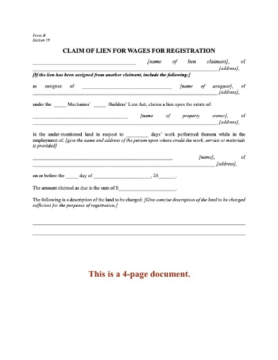 Nova Scotia Claim of Lien for Wages Forms
