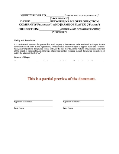 Nudity Rider to Actor Contract