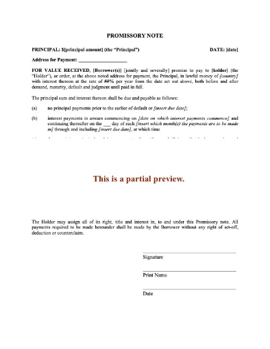 Promissory Note for Interest Payments Only