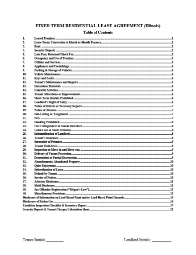 Illinois Fixed Term Residential Lease Agreement