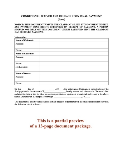 Picture of Iowa Lien Waiver and Release Forms Package