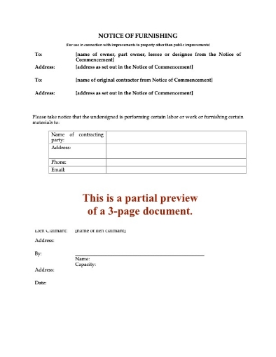 Picture of Ohio Notice of Furnishing - Private