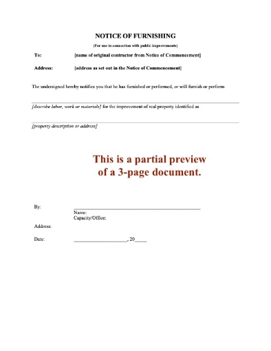 Ohio Notice of Furnishing for Public Improvements