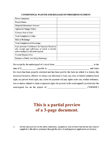 Ohio Conditional Lien Waiver and Release on Progress Payment