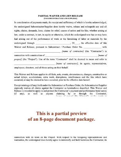 Ohio Subcontractor and Supplier Lien Waiver and Release Forms