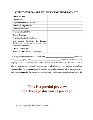 package of Ohio Lien Waiver and Release Forms