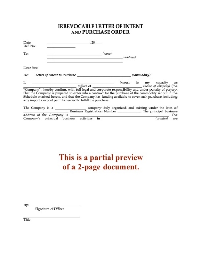 Irrevocable Letter of Intent to Purchase Commodities