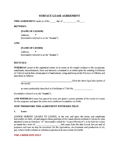 Alberta Surface Lease Agreement 1