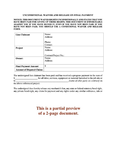 Pennsylvania Unconditional Lien Waiver and Release on Final Payment