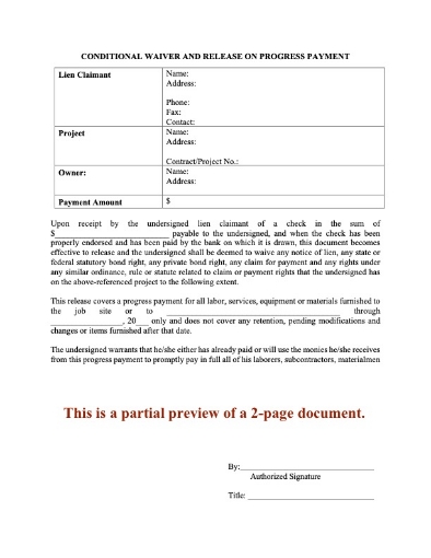 Oregon Conditional Lien Waiver and Release on Progress Payment