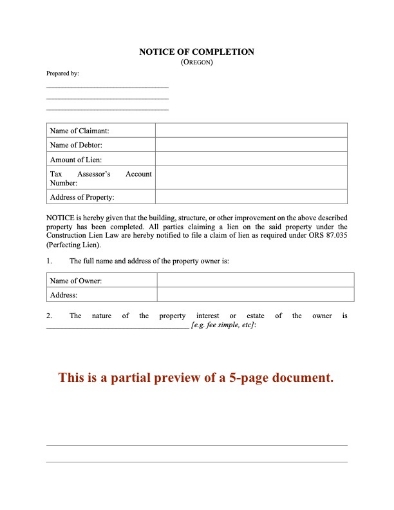 Oregon Notice of Completion