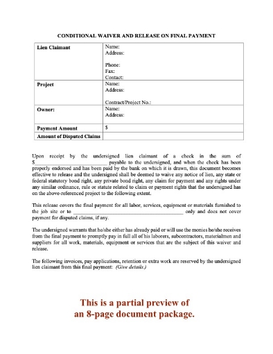 Oregon Lien Waiver and Release Forms Package