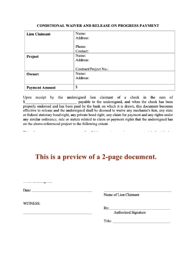 South Carolina Conditional Lien Waiver and Release - Progress Payment