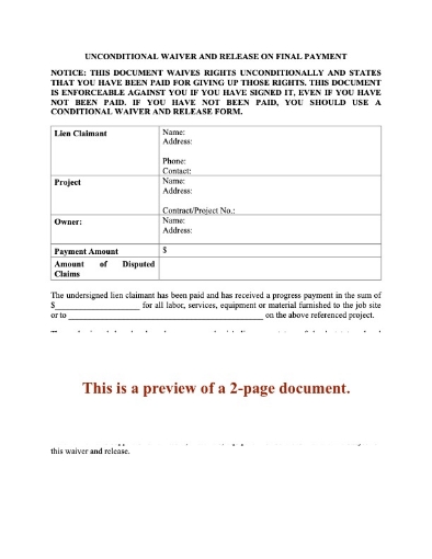 South Carolina Unconditional Lien Waiver and Release - Final Payment