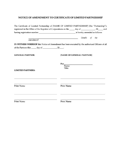 Alberta Notice of Amendment to Certificate of Limited Partnership
