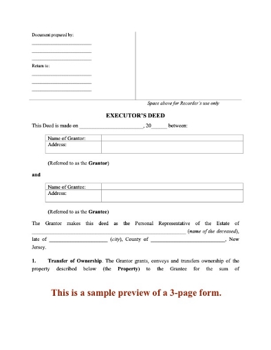 New Jersey Executor's Deed Form
