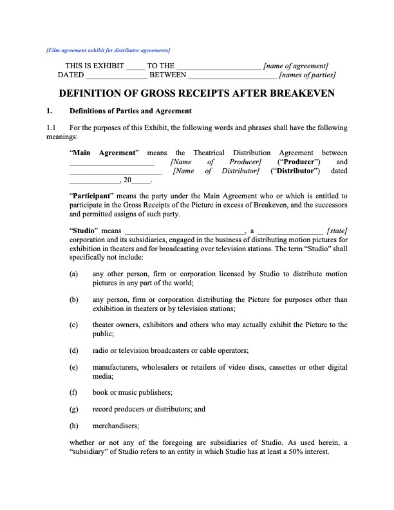 Film Distribution Schedule - Gross Receipts after Breakeven