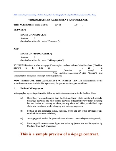 Videography Agreement for Fashion Show