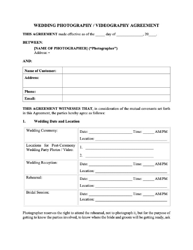 Wedding Photography & Videography Contract