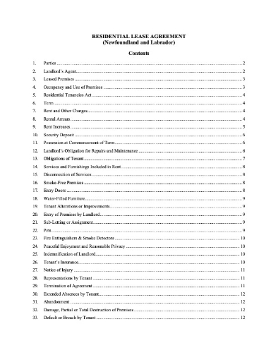 Newfoundland Residential Lease / Tenancy Agreement