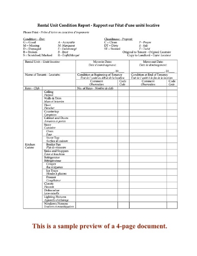 Manitoba Rental Unit Condition Report