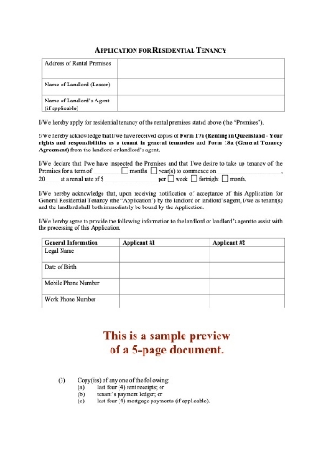 Queensland Application for Residential Tenancy