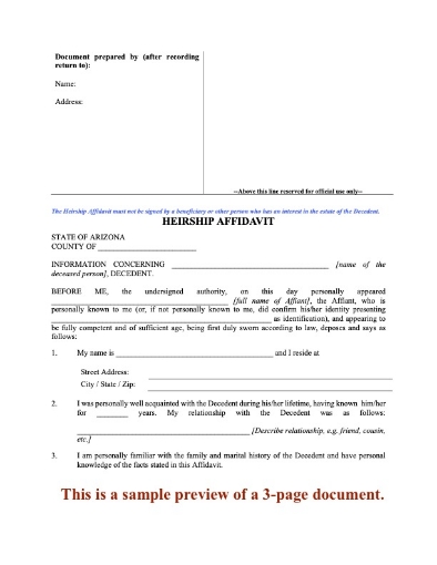 Arizona Heirship Affidavit