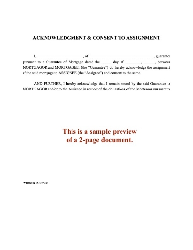 Canada Guarantor Consent to Assignment of Mortgage