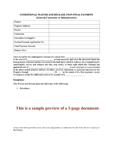 Vermont Conditional Lien Waiver and Release on Final Payment