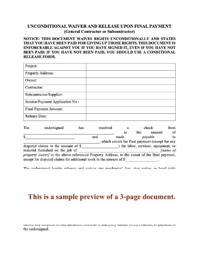 Vermont Unconditional Lien Waiver and Release on Final Payment