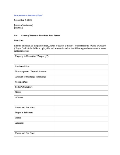 Letter of Intent to Purchase Rental Building